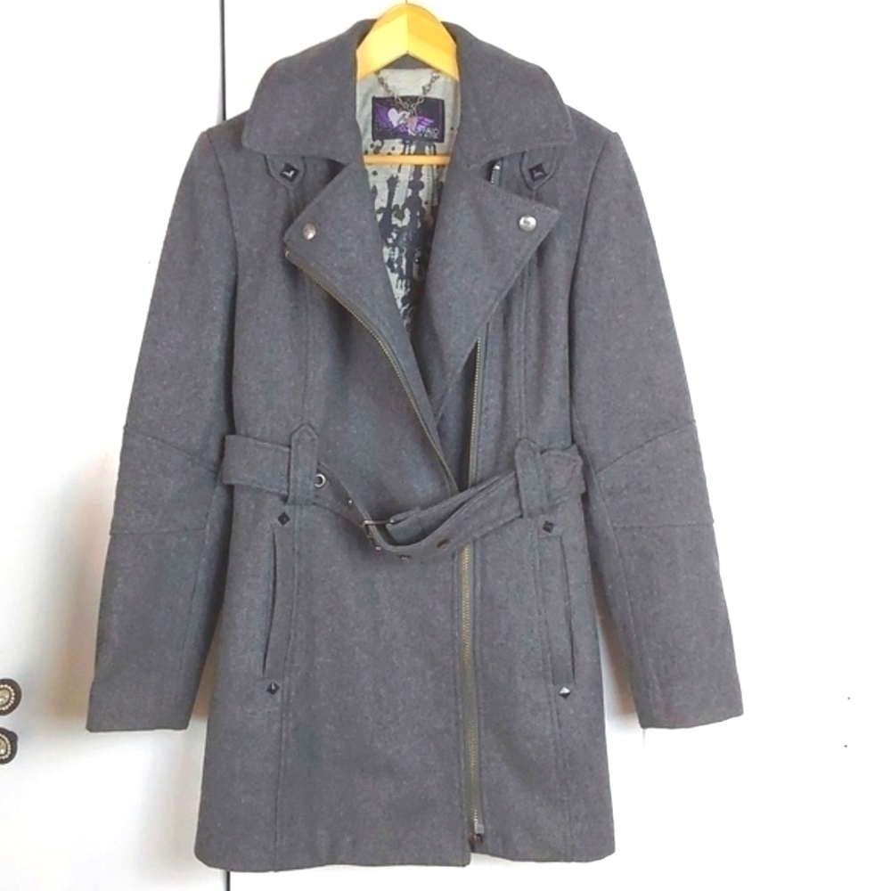 Buffalo David Bitton |Womens Dark Gray Warm Wool Belted Trench Coat Neutral Sz.M